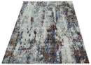 Handmade 8x10 Ivory, Blue and Red Abstract bamboo Silk Area Rug | TRDS2810