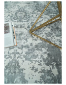 Ivory and Gray Wool Viscose Area Rug 7.10x9.9 - Handmade Abstract