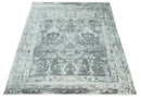 Handmade 7.10x9.9 Abstract Ivory and Gray Blended Wool and Bamboo Silk Area Rug