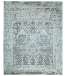 Ivory and Gray Wool Viscose Area Rug 7.10x9.9 - Handmade Abstract