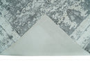 Ivory and Gray Wool Viscose Area Rug 7.10x9.9 - Handmade Abstract
