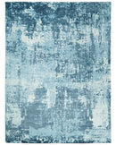 Handmade 8x10, 9x12 and 9.9x13.9 White and Blue Blended Wool and Bamboo Silk Area Rug