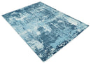 White and Blue Wool Bamboo Silk Area Rug - Handmade Blend Contemporary Transitional 9x12