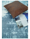 Handmade 8x10, 9x12 and 9.9x13.9 White and Blue Blended Wool and Bamboo Silk Area Rug