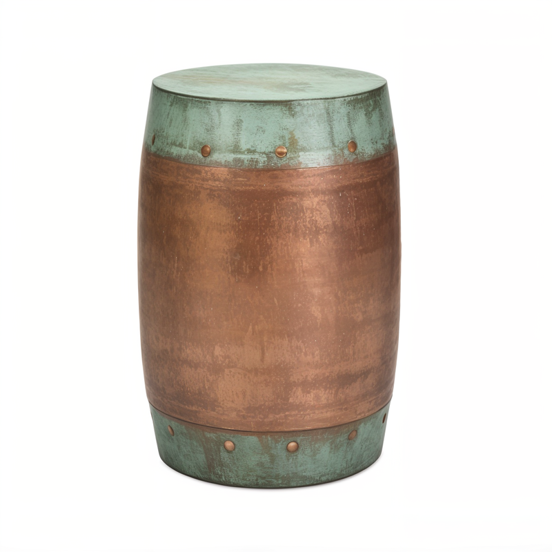 Handmade Antique Copper Round End Table With Naturally Aged Vintage Patina Finish, photo 3 of 7