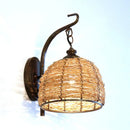 GobekUsa Handmade Asian Style Rattan Sconce with Dome Shade - 1 Light Bedroom Wall Lamp in Brown