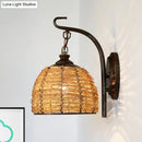 GobekUsa Handmade Asian Style Rattan Sconce with Dome Shade - 1 Light Bedroom Wall Lamp in Brown