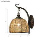 GobekUsa Handmade Asian Style Rattan Sconce with Dome Shade - 1 Light Bedroom Wall Lamp in Brown