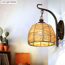 GobekUsa Handmade Asian Style Rattan Sconce with Dome Shade - 1 Light Bedroom Wall Lamp in Brown