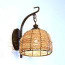 GobekUsa Handmade Asian Style Rattan Sconce with Dome Shade - 1 Light Bedroom Wall Lamp in Brown