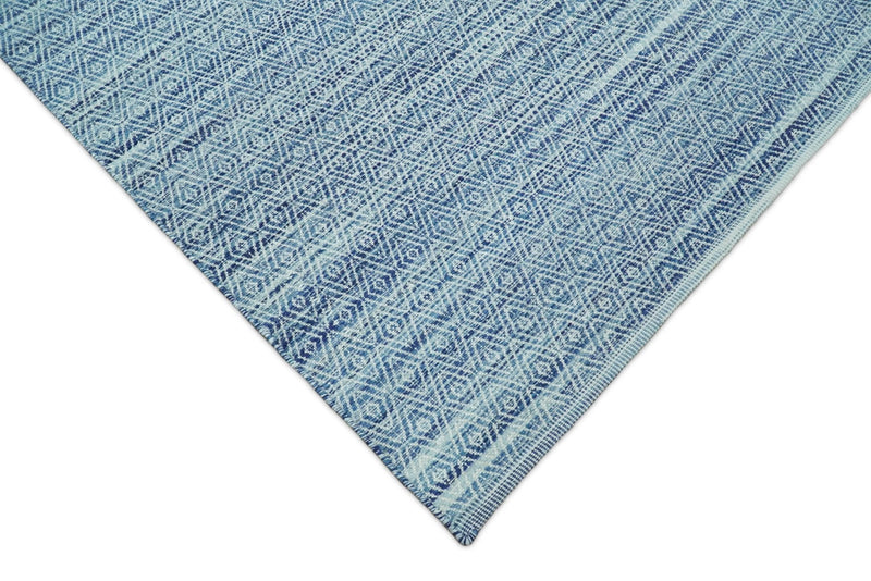 Handmade Boho 5x8 and 8x10 Ivory and Blue Wool Blend Dhurrie Rug | VIK3