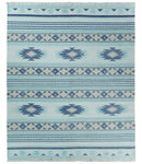 Handmade Boho 2x3, 5x8 and 8x10 White and Blue Wool Blend Dhurrie Rug | VIK1