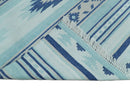 Handmade Boho 2x3, 5x8 and 8x10 White and Blue Wool Blend Dhurrie Rug | VIK1