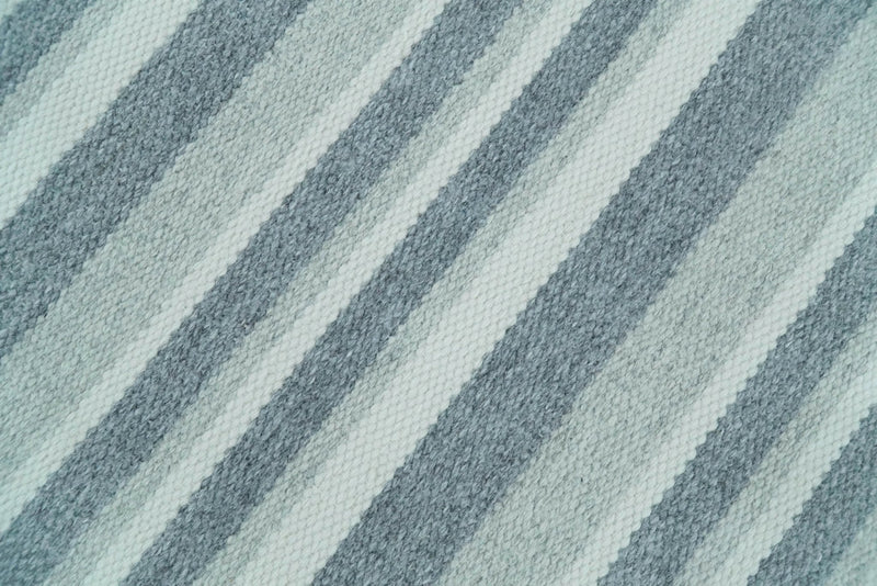 HANDMADE BOHO 5X8 AND 8X10 WHITE AND Gray WOOL BLEND DHURRIE RUG | VIK2