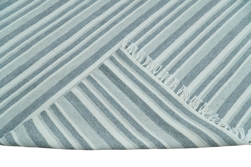 HANDMADE BOHO 5X8 AND 8X10 WHITE AND Gray WOOL BLEND DHURRIE RUG | VIK2