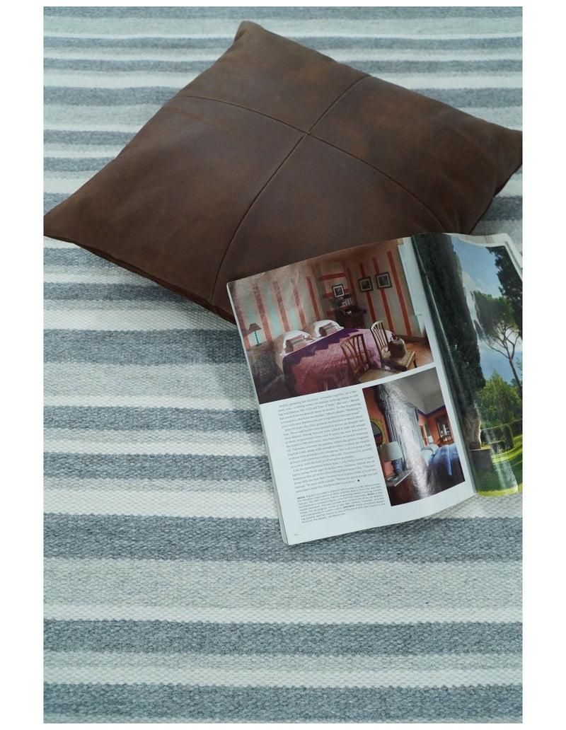 HANDMADE BOHO 5X8 AND 8X10 WHITE AND Gray WOOL BLEND DHURRIE RUG | VIK2