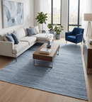 Handmade Boho Ivory and Blue Wool Blend Dhurrie Rug - Lightweight Flatweave 5x8 8x10