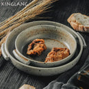 GobekUsa Handmade Ceramic Sushi Plate with Handle - Retro Japanese Fruit Plate