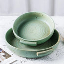 GobekUsa Handmade Ceramic Sushi Plate with Handle - Retro Japanese Fruit Plate