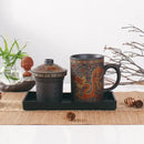 Handmade dragon purple clay tea mug set gray & orange dining room by Decorbites
