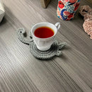 Handmade gray crocheted cat butt coasters dining room decor set of 4 by Decorbites
