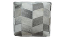 Ivory and Gray Genuine Leather Luxury Pouf
