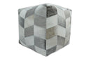 Ivory and Gray Genuine Leather Luxury Pouf