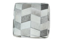 Ivory and Gray Genuine Leather Luxury Pouf