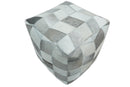 Ivory and Gray Genuine Leather Luxury Pouf