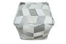 Ivory and Gray Genuine Leather Luxury Pouf