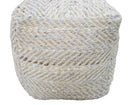 Silver and Beige Modern Style Leather and Chenille Pouf