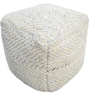 Silver and Beige Modern Style Leather and Chenille Pouf