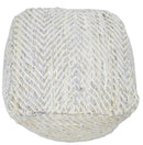 Silver and Beige Modern Style Leather and Chenille Pouf