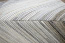 Modern Stripes Pattern Ivory and Brown Leather Pouf