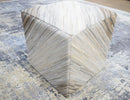 Ivory Brown Silver Striped Modern Leather Pouf Ottoman 18 Inch Cube