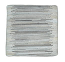 Modern Stripes Pattern Silver and Gray Leather Pouf