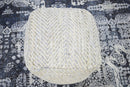 Silver and Beige Modern Style Leather and Chenille Pouf