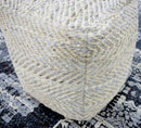 Silver and Beige Modern Leather Chenille Pouf 18 Inch Square by The Rug Decor