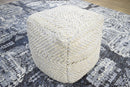 Silver and Beige Modern Style Leather and Chenille Pouf