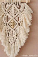 Handmade macrame leaf wall hanging olive green & off-white bedroom decor by Decorbites
