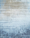Blue Modern Abstract Hand Knotted Wool Silk Blend Area Rug 8x10