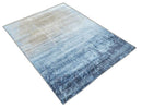 Blue Modern Abstract Hand Knotted Wool Silk Blend Area Rug 8x10