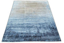 Blue Modern Abstract Hand Knotted Wool Silk Blend Area Rug 8x10
