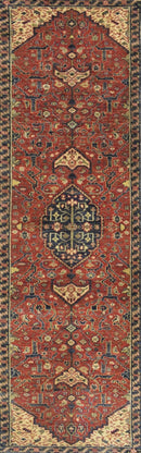 Traditional Heriz Rust and Brown Hand Knotted 2.6x8 Wool Area Rug