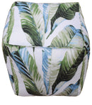 Polyester Pouf with Green and White Modern Leaf Pattern 18x18 by The Rug Decor
