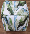 Polyester Pouf with Green and White Modern Leaf Pattern 18x18 by The Rug Decor