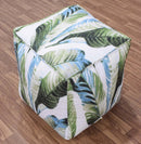 Modern Leaf Pattern Green And White Polyester Pouf