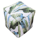 Polyester Pouf with Green and White Modern Leaf Pattern 18x18 by The Rug Decor