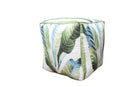 Modern Leaf Pattern Green And White Polyester Pouf