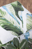 Polyester Pouf with Green and White Modern Leaf Pattern 18x18 by The Rug Decor